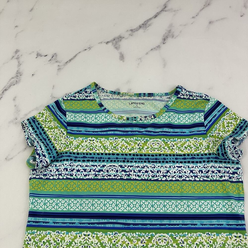Lands End Womens Shift Dress Size S 6-8 Blue Green Floral Stripe Stretch - Picture 2 of 10
